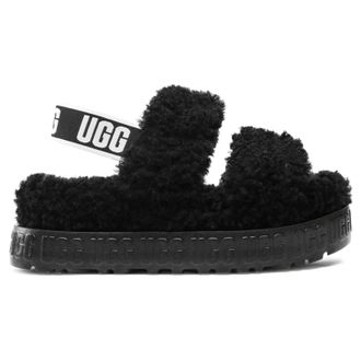 UGG Oh Fluffita Fur Suede Womens Slingbacks Sandals - Black - Size:UK 5