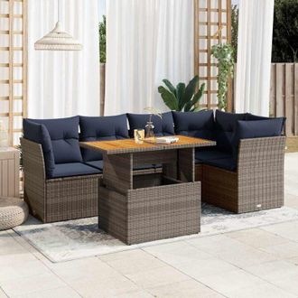 vidaXL Set De Muebles De Jard&iacute;n 6 Pzas Y Cojines Rat&aacute;n Sint&eacute;tico Gris Vidaxl