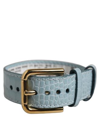 Dolce & Gabbana Embossed Leather with Gold Buckle Belt - Blue