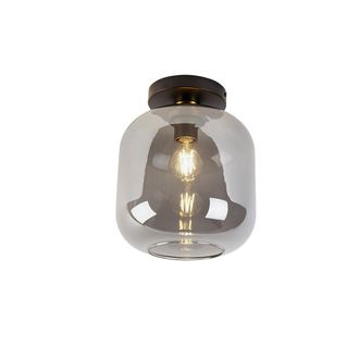 QAZQA Qazqa - Dise&ntilde;o Plaf&oacute;n De Dise&ntilde;o Negro Y Dorado Con Cristal Ahumado - Zuzanna Vidrio /acero Redonda Adecuado Para Led Max. 1 X 40 Watt