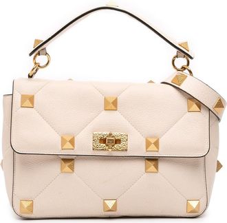 Valentino Pre-owned Valentino Large Grained Calfskin Roman Stud Satchel UDFR5WCIUUVZS6UO