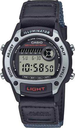 Casio Mens Digital Illuminator Chronograph Watch with Black Leather and Gray Cloth Band - W-220HF-8AV
