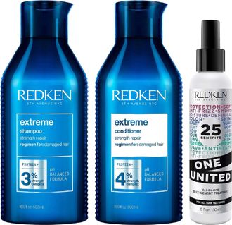 Redken Womens Extreme Trio Bundle: Shampoo 500ml, Conditioner & One United 150ml - One Size