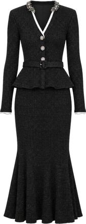 Self Portrait Abito midi in maglia a coste con perline - - Dresses - Donna - Nero - M