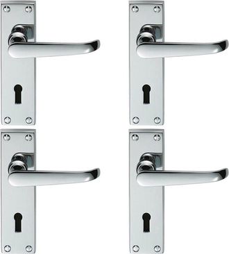 Loops 4x PAIR Straight Victorian Handle on Lock Backplate 150 x 42mm Polished Chrome