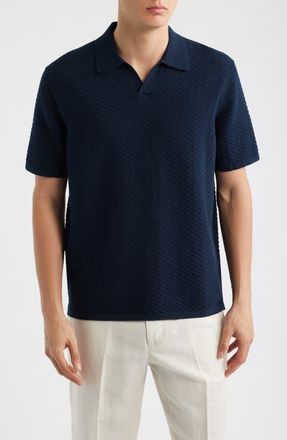 Nn.07 Paul Textured Organic Cotton Knit Polo in Navy Blue at Nordstrom, Size Xx-Large
