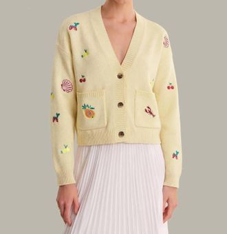 525 america Blythe Fruit Embroidered Cardigan In Yellow