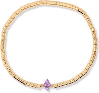 Brook & York Bella Birthstone Beaded Stretch Bracelet in Gold February at Nordstrom