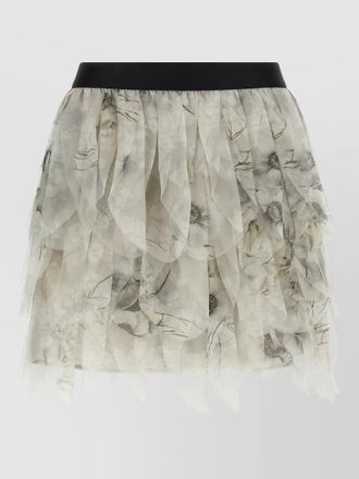 Max Mara layered floral skirt sheer overlay waistband