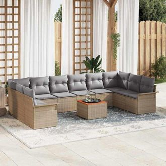 vidaXL Conjunto De Sof&aacute; De Jard&iacute;n 11 Pcs Beige Polirat&aacute;n Vidaxl