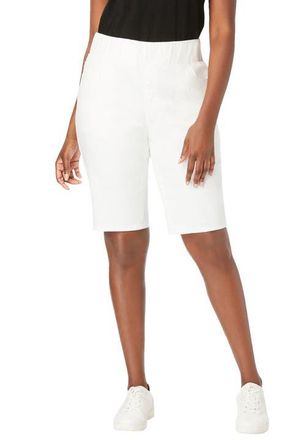 Jessica London Comfort Waist Stretch Denim Bermuda Short in White at Nordstrom, Size 28