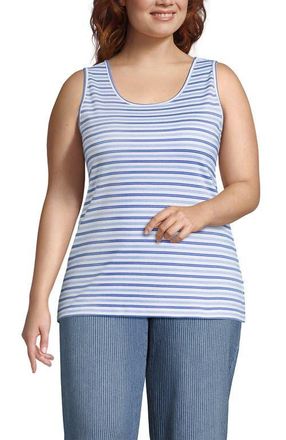 Lands End Cotton Tank Top in Light Sea/clear Blue Stripe at Nordstrom, Size 2X
