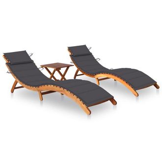 Les Tendances Juego De 2 Tumbonas Tumbona Para Tomar El Sol Cama De Jard&iacute;n Terraza Muebles De Exterior Con Mesa Y Cojines De Acacia Maciza 020012111