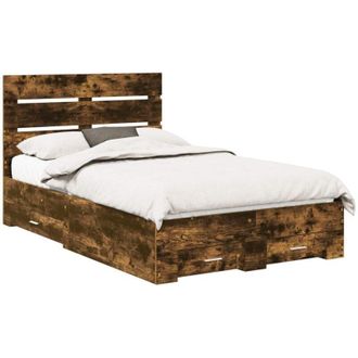 vidaXL Bed Frame with Drawer Smoked Oak 120 x 190 cm Engineered Wood vidaXL