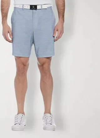 PGA TOUR Mens Pga Tour Golf Shorts Gray Check Stretch Belted Waist Performance FTS913