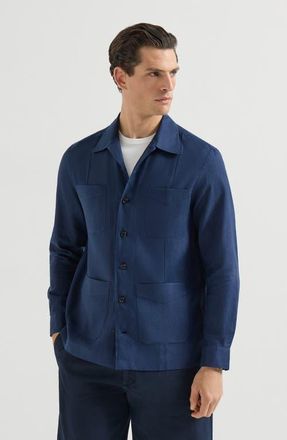 Brunello Cucinelli Linen guayabera in Navy Blue at Nordstrom, Size Xxx-Large Eu
