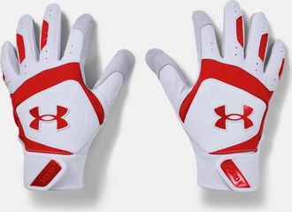 Under Armour Mens Yard Batting Gloves In White/red/red