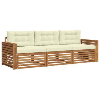 vidaXL Conjunto De Sof&aacute;s De Exterior Con Coj&iacute;n 3 Pcs Natural Y Crema Vidaxl