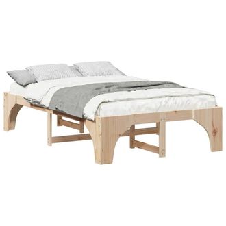 Berkfield Home Stylish Floor Bed Frame with Storage Brown 120 x 200 cm Solid pin in Light Sand