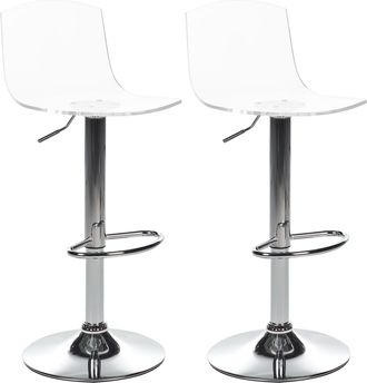 Beliani Conjunto De 2 Sillas De Bar Giratorias De Acr&iacute;lico Con Reposapi&eacute;s Altura Ajustable Pata De Metal Plateado Transparente Imola