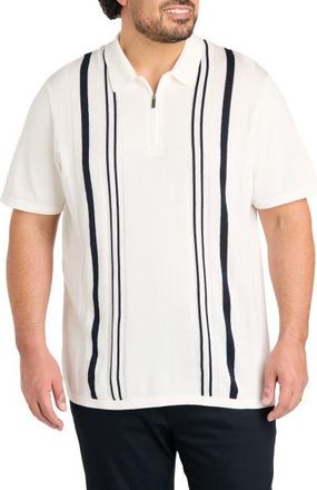 Perry Ellis Big & Tall Striped Zip Sweater Polo Shirt in Bright White at Nordstrom, Size Xx-Large