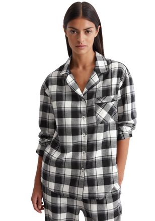 Marc O'Polo Pyjamaoberteil MARC OPOLO Homey Flanne, Damen, Gr. XS, schwarz (schwarz check), Flanell, Obermaterial: 100% Baumwolle, regular fit h&uuml;ftbedeckend, V-Au