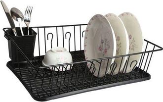 MegaChef 17.5 Inch Dish Rack with 14 Plate Positioners and a Detachable Utensil Holder in Black at Nordstrom