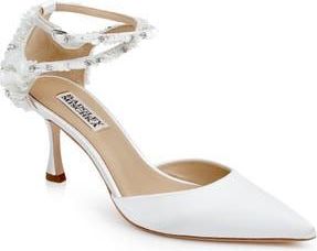 Badgley Mischka Venue Ankle Strap Pointed Toe Pump in White Satin at Nordstrom Rack, Size 6.5