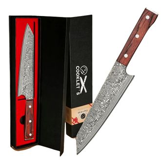 OEM Cuchillo De Cocina, Acero De Damasco, N&uacute;cleo Vg10, Hoja De 20 Cm, Mango Ergon&oacute;mico De Madera, Certificado Lfgb
