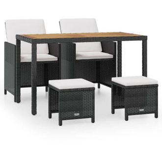 vidaXL Set Comedor De Jard&iacute;n 5 Pzas Rat&aacute;n Sint&eacute;tico Y Madera Negro Vidaxl