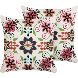Beliani Set of 2 Decorative Cushions BAHRAICH Cotton 50 x 50 cm Multicolour Floral Pattern