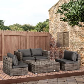 OUTSUNNY 8pc Outdoor Patio Furniture Set Weather Wicker Rattan Sofa Chair in Grey