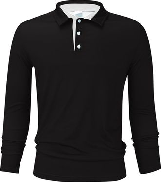 Generic Mens Polos T Shirts Long Sleeve Polos with Golf Tee Summer Tops Regular Fit (Black, XXXXXXL)