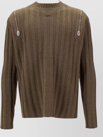 Off-white rib knit sweater side zip long sleeves
