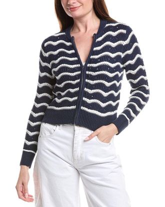 Isla Eliza Pointelle Stripe Zip Bomber Jacket