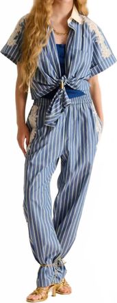 Carolina K Lou Lace Inset Pants In Striped Blue