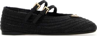 Prada Womens Raffia Ballerinas Black