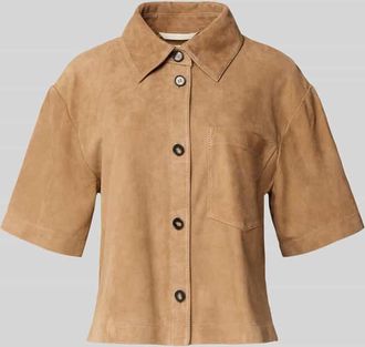 Marc O'Polo Kurzarmhemd aus Ziegenvelours in Sand, Gr&ouml;&szlig;e 46