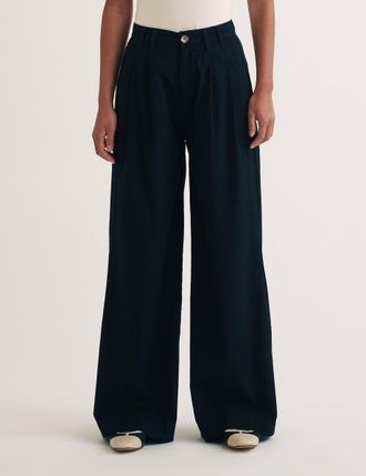 Nobody's Child Black Twill Pleated Wide Leg Ava Trousers