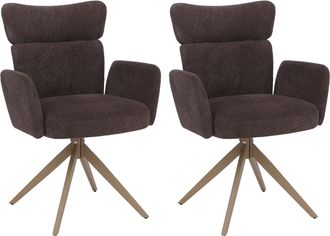Hhg [non Utilizzato] Set 2 Sedie Sala Pranzo Hhg-057, Girevole Posizionamento Automatico, Boucl&eacute; 350g/m&sup2;, Marrone, Gambe Color Legno