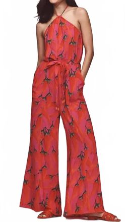Farm Rio Print Halter Jumpsuit In Red
