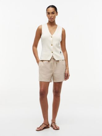 Tommy Hilfiger Womens Linen-Cotton Blend Pull-On Short - Beige - XXL