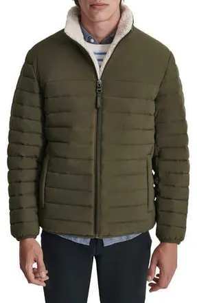 DKNY Water Resistant Faux Shearling Lined Quilted Jacket in Olive at Nordstrom Rack, Size Medium