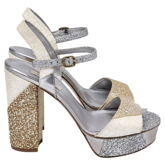 Casadei Ankle-Strap Platform Sandals in Silver Glitter
