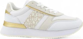 Tommy Hilfiger Monogram Metallic Sneaker - Dames - Sneakers - Wit - 36 EU - Leer - Schoenen