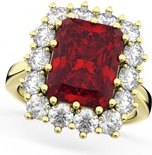 Allurez Emerald Cut Ruby & Diamond Lady Di Ring 14k Yellow Gold (5.68ct)