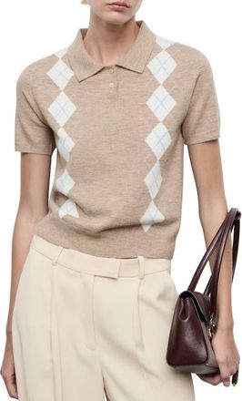 Mango Diamond Pattern Polo Sweater in Medium Brown at Nordstrom, Size X-Small
