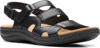 Clarks Laurieann Style Flat Sandal, Black Leather, 6 Wide