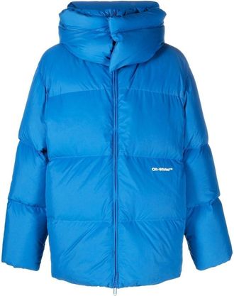 Off-white logo-print padded jacket - men - Feather Down/Polyester/Polyester - S - Blue