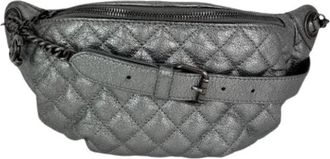 Chanel Pre-owned Metallic Dark Silver Calfskin Quilted Banane Fanny Pack Waist Bag - Dames - Vintage Heuptassen - Grijs - ONE Size - Leer - Vintage